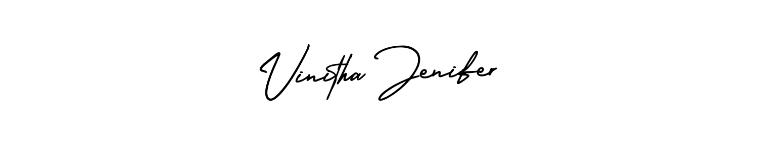 The best way (AmerikaSignatureDemo-Regular) to make a short signature is to pick only two or three words in your name. The name Vinitha Jenifer include a total of six letters. For converting this name. Vinitha Jenifer signature style 3 images and pictures png