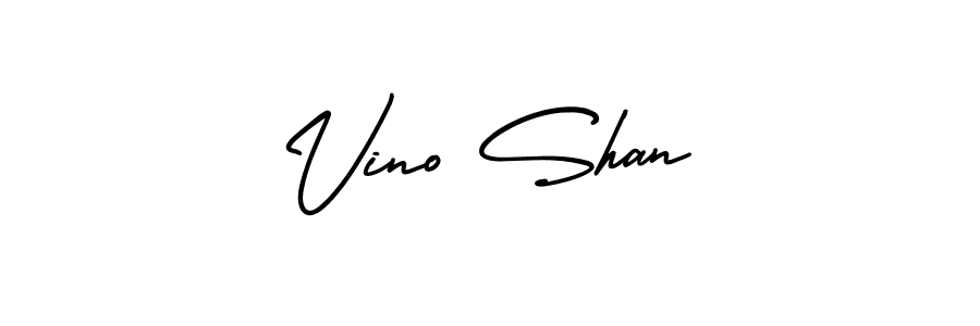 The best way (AmerikaSignatureDemo-Regular) to make a short signature is to pick only two or three words in your name. The name Vino Shan include a total of six letters. For converting this name. Vino Shan signature style 3 images and pictures png