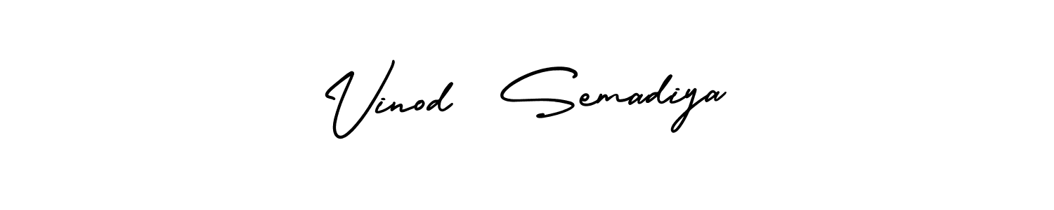 The best way (AmerikaSignatureDemo-Regular) to make a short signature is to pick only two or three words in your name. The name Vinod  Semadiya include a total of six letters. For converting this name. Vinod  Semadiya signature style 3 images and pictures png