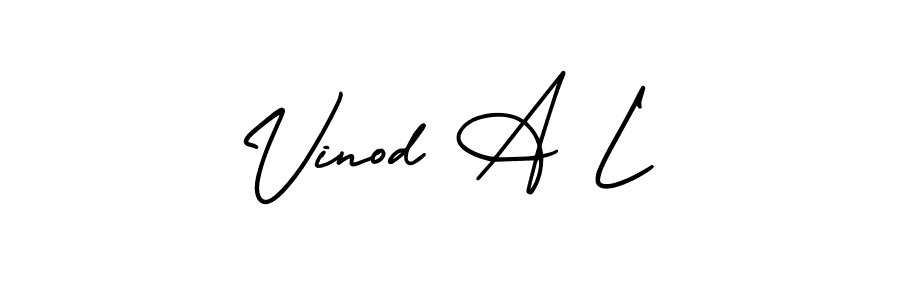 You should practise on your own different ways (AmerikaSignatureDemo-Regular) to write your name (Vinod A L) in signature. don't let someone else do it for you. Vinod A L signature style 3 images and pictures png