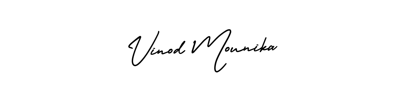 Use a signature maker to create a handwritten signature online. With this signature software, you can design (AmerikaSignatureDemo-Regular) your own signature for name Vinod Mounika. Vinod Mounika signature style 3 images and pictures png