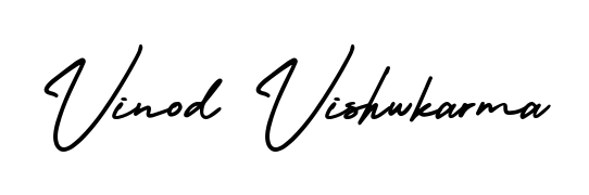 The AmerikaSignatureDemo-Regular typeface gives name Vinod Vishwkarma a refined look. Suitable for certificates, diplomas, and official verification. Vinod Vishwkarma signature style 3 images and pictures png