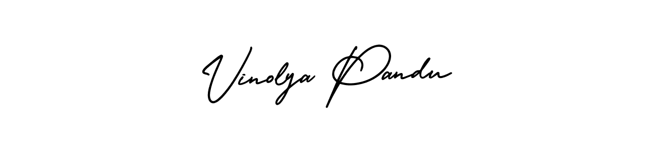 You should practise on your own different ways (AmerikaSignatureDemo-Regular) to write your name (Vinolya Pandu) in signature. don't let someone else do it for you. Vinolya Pandu signature style 3 images and pictures png