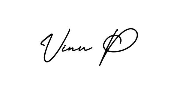 How to make Vinu P name signature. Use AmerikaSignatureDemo-Regular style for creating short signs online. This is the latest handwritten sign. Vinu P signature style 3 images and pictures png