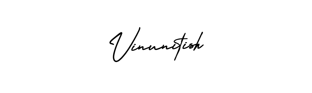 You should practise on your own different ways (AmerikaSignatureDemo-Regular) to write your name (Vinunitish) in signature. don't let someone else do it for you. Vinunitish signature style 3 images and pictures png