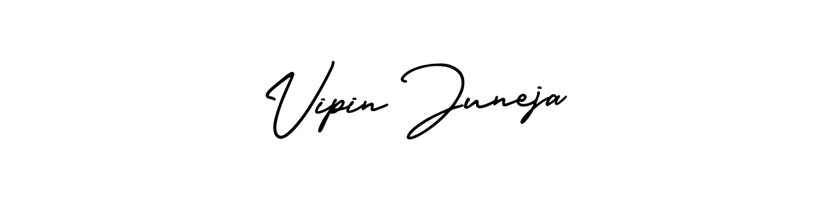 The best way (AmerikaSignatureDemo-Regular) to make a short signature is to pick only two or three words in your name. The name Vipin Juneja include a total of six letters. For converting this name. Vipin Juneja signature style 3 images and pictures png