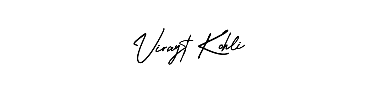 You should practise on your own different ways (AmerikaSignatureDemo-Regular) to write your name (Virayt Kohli) in signature. don't let someone else do it for you. Virayt Kohli signature style 3 images and pictures png