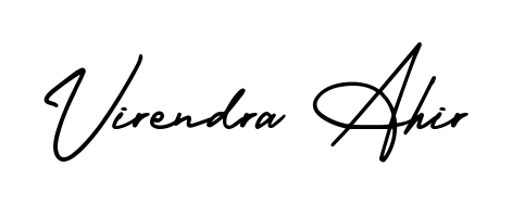 A timeless handwritten aesthetic for Virendra Ahir. The AmerikaSignatureDemo-Regular font gives your signature a handcrafted feel with natural curves. Virendra Ahir signature style 3 images and pictures png