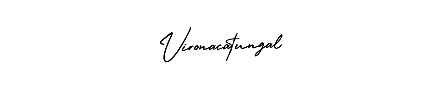 You should practise on your own different ways (AmerikaSignatureDemo-Regular) to write your name (Vironacatungal) in signature. don't let someone else do it for you. Vironacatungal signature style 3 images and pictures png