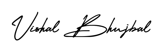The AmerikaSignatureDemo-Regular typeface gives name Vishal Bhujbal a refined look. Suitable for certificates, diplomas, and official verification. Vishal Bhujbal signature style 3 images and pictures png