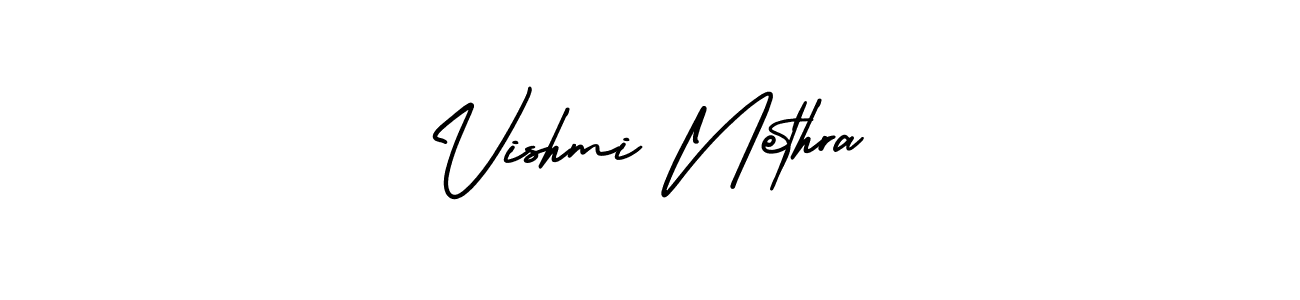 The best way (AmerikaSignatureDemo-Regular) to make a short signature is to pick only two or three words in your name. The name Vishmi Nethra include a total of six letters. For converting this name. Vishmi Nethra signature style 3 images and pictures png