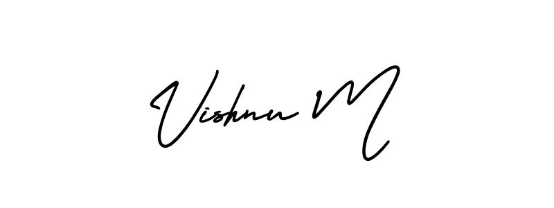 How to make Vishnu M name signature. Use AmerikaSignatureDemo-Regular style for creating short signs online. This is the latest handwritten sign. Vishnu M signature style 3 images and pictures png