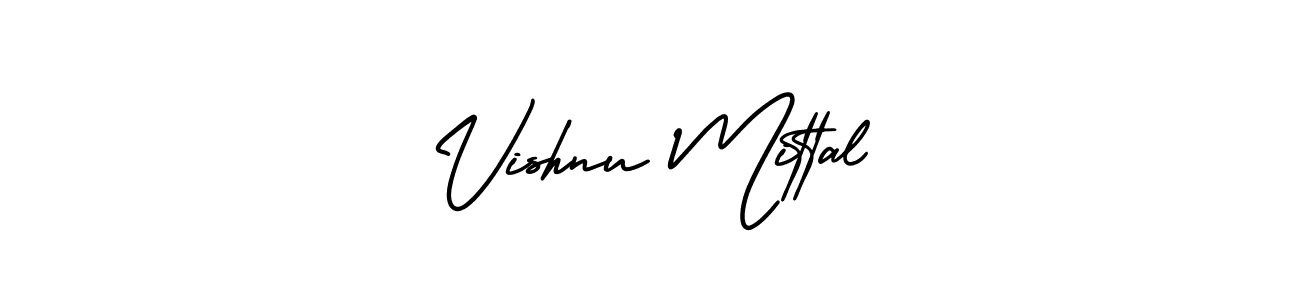 You should practise on your own different ways (AmerikaSignatureDemo-Regular) to write your name (Vishnu Mittal) in signature. don't let someone else do it for you. Vishnu Mittal signature style 3 images and pictures png