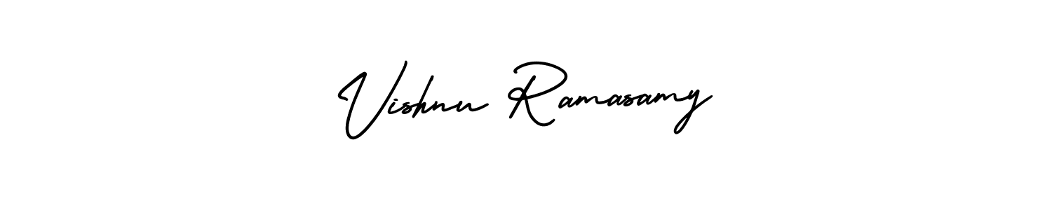 The best way (AmerikaSignatureDemo-Regular) to make a short signature is to pick only two or three words in your name. The name Vishnu Ramasamy include a total of six letters. For converting this name. Vishnu Ramasamy signature style 3 images and pictures png