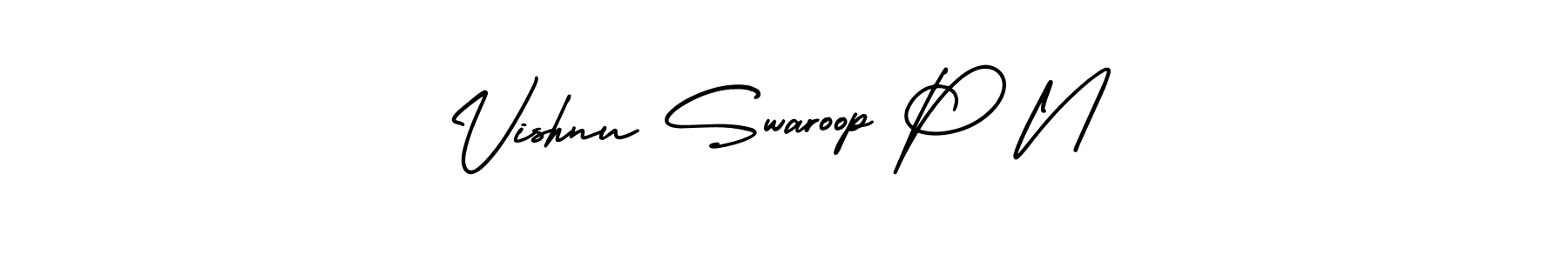 AmerikaSignatureDemo-Regular is a professional signature style that is perfect for those who want to add a touch of class to their signature. It is also a great choice for those who want to make their signature more unique. Get Vishnu Swaroop P N name to fancy signature for free. Vishnu Swaroop P N signature style 3 images and pictures png