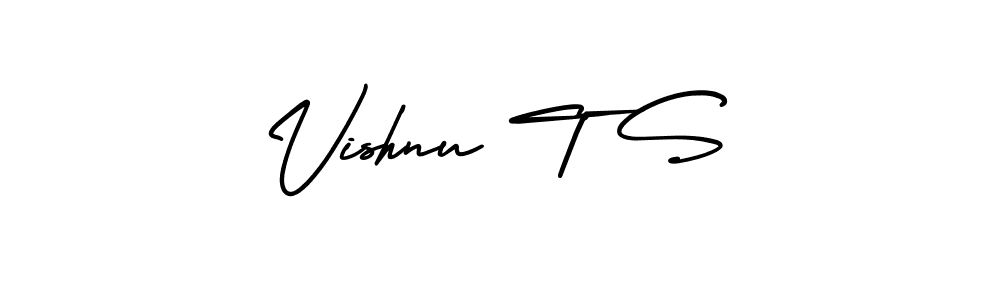 You should practise on your own different ways (AmerikaSignatureDemo-Regular) to write your name (Vishnu T S) in signature. don't let someone else do it for you. Vishnu T S signature style 3 images and pictures png