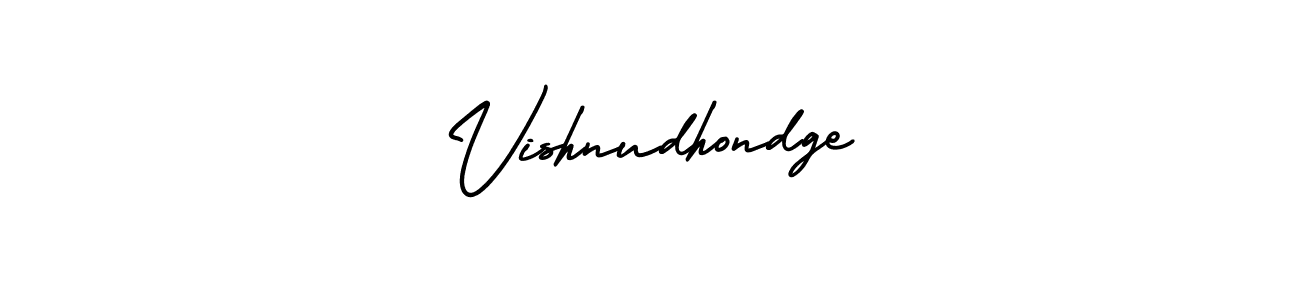 You should practise on your own different ways (AmerikaSignatureDemo-Regular) to write your name (Vishnudhondge) in signature. don't let someone else do it for you. Vishnudhondge signature style 3 images and pictures png