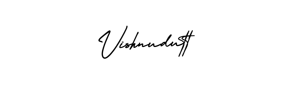 You should practise on your own different ways (AmerikaSignatureDemo-Regular) to write your name (Vishnudutt) in signature. don't let someone else do it for you. Vishnudutt signature style 3 images and pictures png