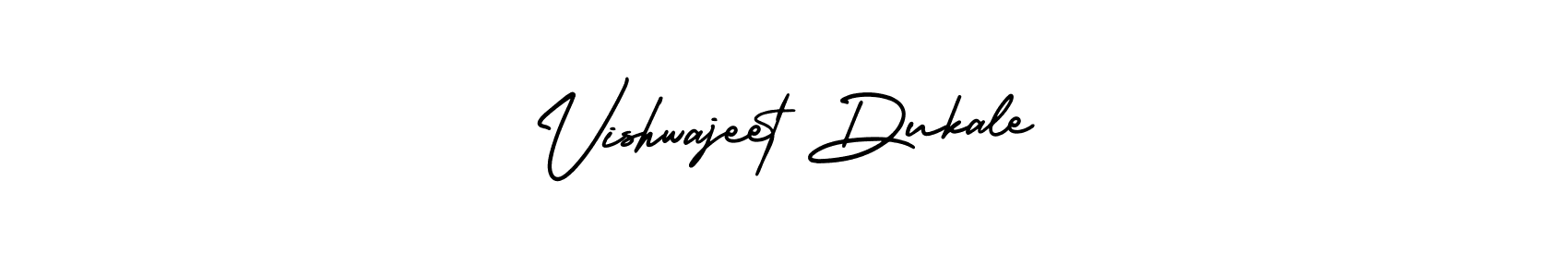 You should practise on your own different ways (AmerikaSignatureDemo-Regular) to write your name (Vishwajeet Dukale) in signature. don't let someone else do it for you. Vishwajeet Dukale signature style 3 images and pictures png