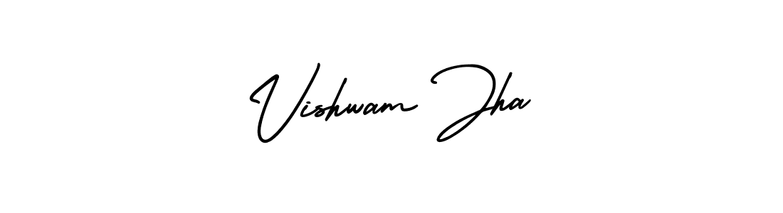 if you are searching for the best signature style for your name Vishwam Jha. so please give up your signature search. here we have designed multiple signature styles  using AmerikaSignatureDemo-Regular. Vishwam Jha signature style 3 images and pictures png