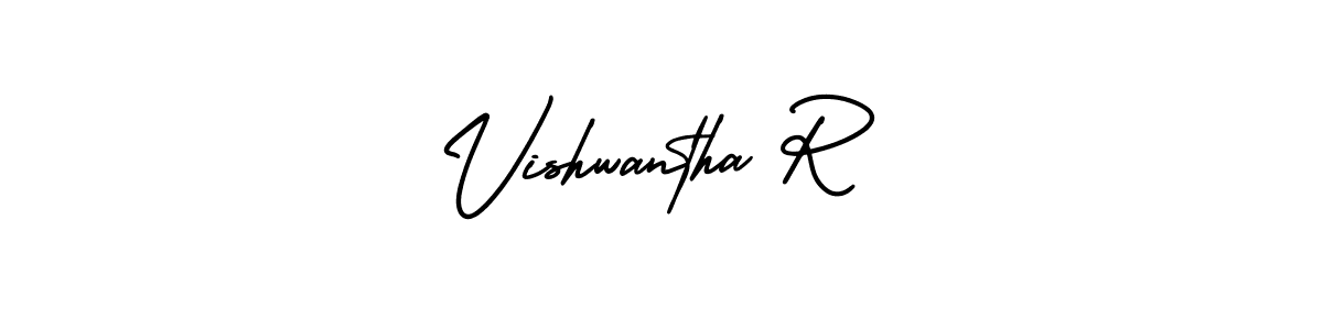 You should practise on your own different ways (AmerikaSignatureDemo-Regular) to write your name (Vishwantha R) in signature. don't let someone else do it for you. Vishwantha R signature style 3 images and pictures png