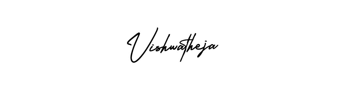 The best way (AmerikaSignatureDemo-Regular) to make a short signature is to pick only two or three words in your name. The name Vishwatheja include a total of six letters. For converting this name. Vishwatheja signature style 3 images and pictures png