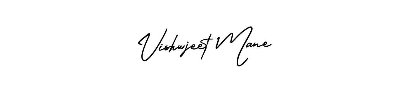 You should practise on your own different ways (AmerikaSignatureDemo-Regular) to write your name (Vishwjeet Mane) in signature. don't let someone else do it for you. Vishwjeet Mane signature style 3 images and pictures png