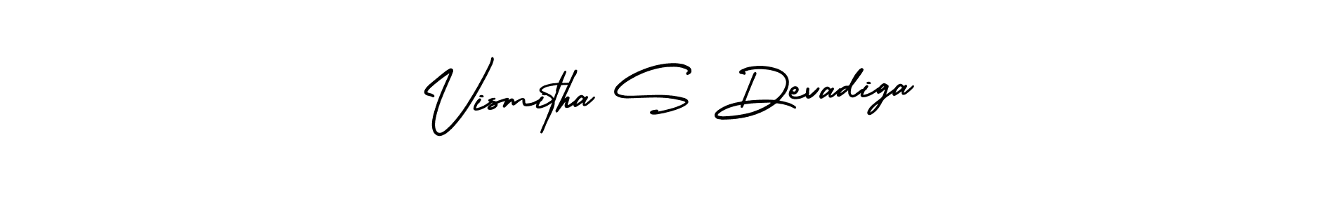 The best way (AmerikaSignatureDemo-Regular) to make a short signature is to pick only two or three words in your name. The name Vismitha S Devadiga include a total of six letters. For converting this name. Vismitha S Devadiga signature style 3 images and pictures png