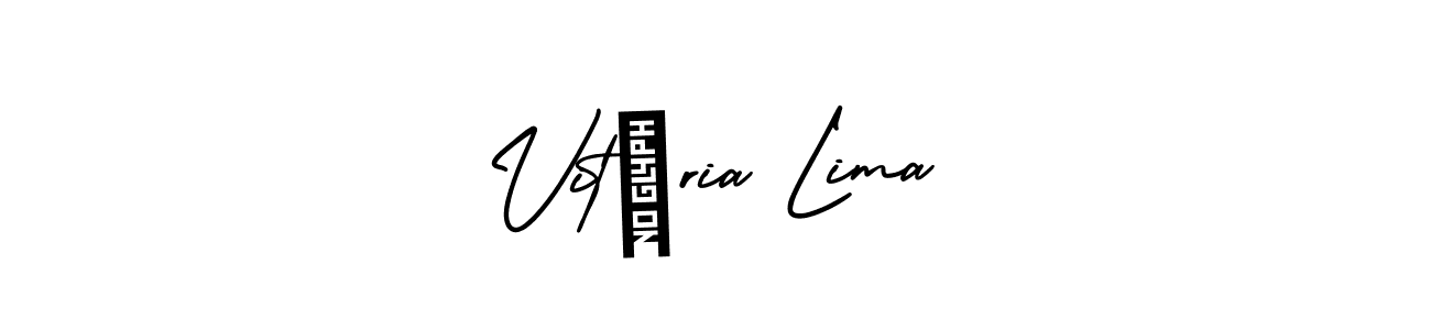 This is the best signature style for the Vitória Lima name. Also you like these signature font (AmerikaSignatureDemo-Regular). Mix name signature. Vitória Lima signature style 3 images and pictures png