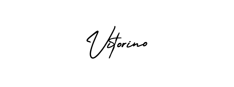 You should practise on your own different ways (AmerikaSignatureDemo-Regular) to write your name (Vitorino) in signature. don't let someone else do it for you. Vitorino signature style 3 images and pictures png