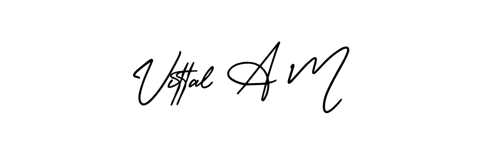 The best way (AmerikaSignatureDemo-Regular) to make a short signature is to pick only two or three words in your name. The name Vittal A M include a total of six letters. For converting this name. Vittal A M signature style 3 images and pictures png