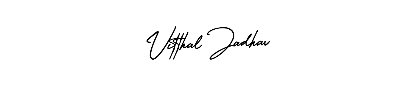 You should practise on your own different ways (AmerikaSignatureDemo-Regular) to write your name (Vitthal Jadhav) in signature. don't let someone else do it for you. Vitthal Jadhav signature style 3 images and pictures png