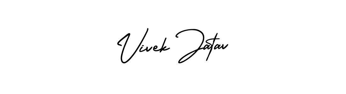 You should practise on your own different ways (AmerikaSignatureDemo-Regular) to write your name (Vivek Jatav) in signature. don't let someone else do it for you. Vivek Jatav signature style 3 images and pictures png