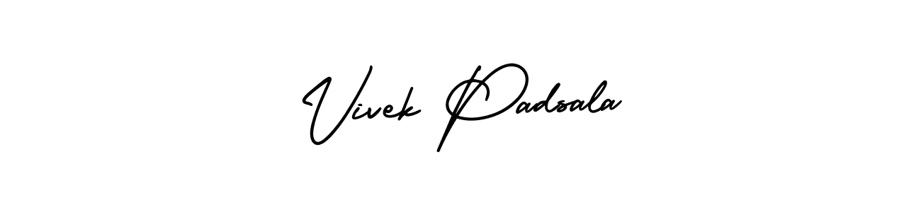This is the best signature style for the Vivek Padsala name. Also you like these signature font (AmerikaSignatureDemo-Regular). Mix name signature. Vivek Padsala signature style 3 images and pictures png