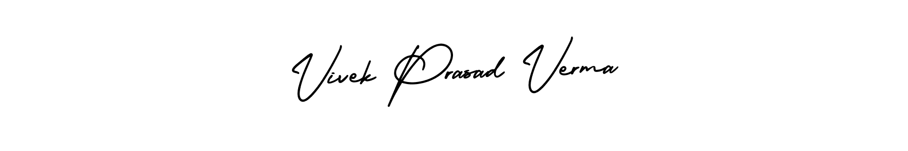 You should practise on your own different ways (AmerikaSignatureDemo-Regular) to write your name (Vivek Prasad Verma) in signature. don't let someone else do it for you. Vivek Prasad Verma signature style 3 images and pictures png
