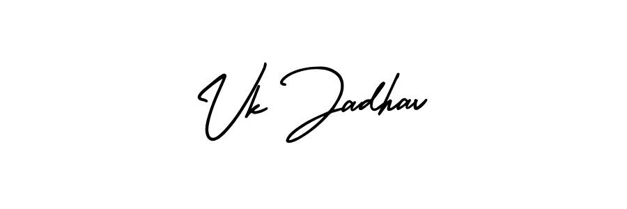 The best way (AmerikaSignatureDemo-Regular) to make a short signature is to pick only two or three words in your name. The name Vk Jadhav include a total of six letters. For converting this name. Vk Jadhav signature style 3 images and pictures png