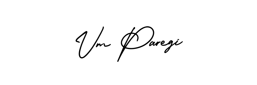 The best way (AmerikaSignatureDemo-Regular) to make a short signature is to pick only two or three words in your name. The name Vm Paregi include a total of six letters. For converting this name. Vm Paregi signature style 3 images and pictures png