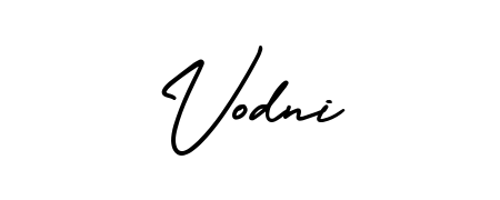 A sleek calligraphic signature for name Vodni utilizing AmerikaSignatureDemo-Regular styling. Great for adding personal signatures to photos and art. Vodni signature style 3 images and pictures png