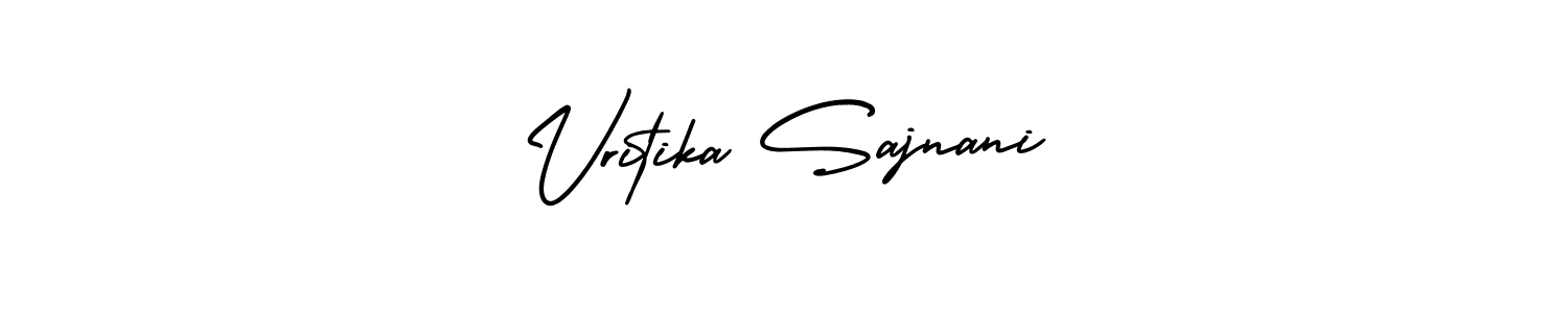 The best way (AmerikaSignatureDemo-Regular) to make a short signature is to pick only two or three words in your name. The name Vritika Sajnani include a total of six letters. For converting this name. Vritika Sajnani signature style 3 images and pictures png