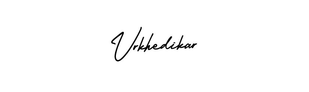 You should practise on your own different ways (AmerikaSignatureDemo-Regular) to write your name (Vrkhedikar) in signature. don't let someone else do it for you. Vrkhedikar signature style 3 images and pictures png
