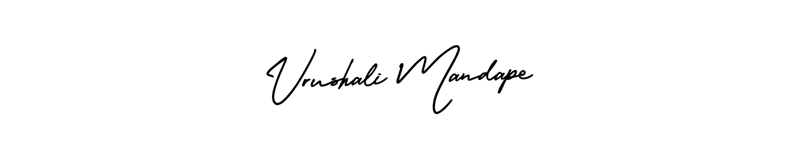 The best way (AmerikaSignatureDemo-Regular) to make a short signature is to pick only two or three words in your name. The name Vrushali Mandape include a total of six letters. For converting this name. Vrushali Mandape signature style 3 images and pictures png