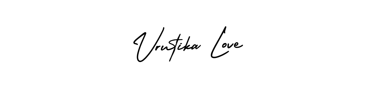 The best way (AmerikaSignatureDemo-Regular) to make a short signature is to pick only two or three words in your name. The name Vrutika Love include a total of six letters. For converting this name. Vrutika Love signature style 3 images and pictures png