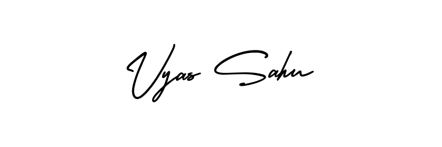 You should practise on your own different ways (AmerikaSignatureDemo-Regular) to write your name (Vyas Sahu) in signature. don't let someone else do it for you. Vyas Sahu signature style 3 images and pictures png