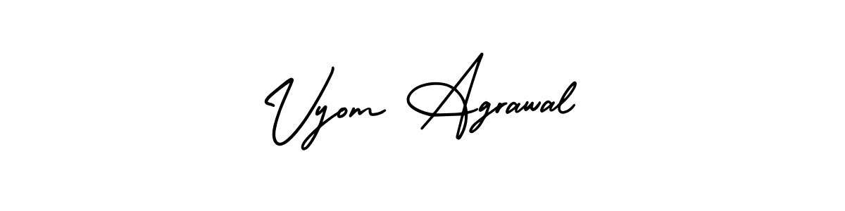 The best way (AmerikaSignatureDemo-Regular) to make a short signature is to pick only two or three words in your name. The name Vyom Agrawal include a total of six letters. For converting this name. Vyom Agrawal signature style 3 images and pictures png