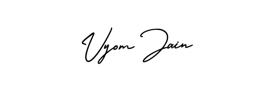 How to Draw Vyom Jain signature style? AmerikaSignatureDemo-Regular is a latest design signature styles for name Vyom Jain. Vyom Jain signature style 3 images and pictures png