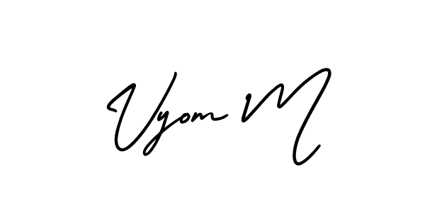 The best way (AmerikaSignatureDemo-Regular) to make a short signature is to pick only two or three words in your name. The name Vyom M include a total of six letters. For converting this name. Vyom M signature style 3 images and pictures png