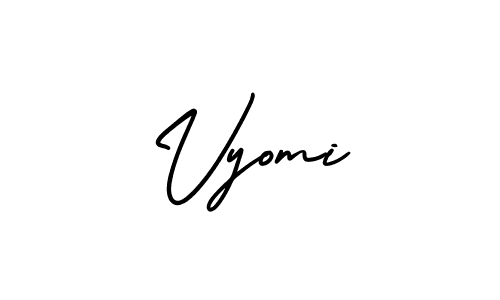 You should practise on your own different ways (AmerikaSignatureDemo-Regular) to write your name (Vyomi) in signature. don't let someone else do it for you. Vyomi signature style 3 images and pictures png