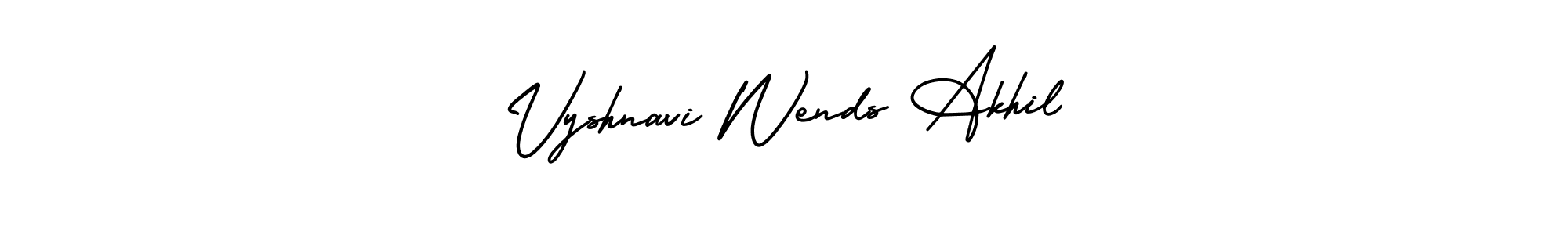 Vyshnavi Wends Akhil stylish signature style. Best Handwritten Sign (AmerikaSignatureDemo-Regular) for my name. Handwritten Signature Collection Ideas for my name Vyshnavi Wends Akhil. Vyshnavi Wends Akhil signature style 3 images and pictures png
