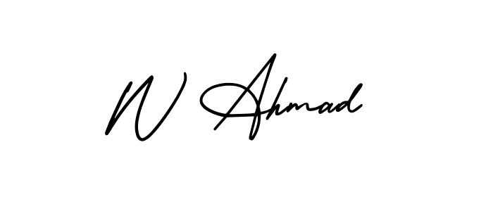 How to make W Ahmad name signature. Use AmerikaSignatureDemo-Regular style for creating short signs online. This is the latest handwritten sign. W Ahmad signature style 3 images and pictures png