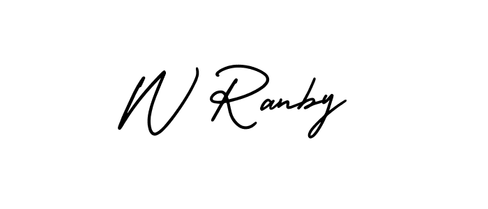 The best way (AmerikaSignatureDemo-Regular) to make a short signature is to pick only two or three words in your name. The name W Ranby include a total of six letters. For converting this name. W Ranby signature style 3 images and pictures png
